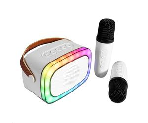 Party Light & Sound - KARAKID20 - Altavoz Karaoke a Pilas, portátil con 2 micrófonos inalámbricos, Cambiador de Voz - Bluetooth - Iluminado - Blanco