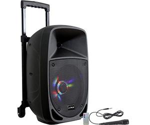 Party Light & Sound - PARTY-8LED - Altavoz a Pilas de 8"/20cm de 200W RMS con 1 micrófono con Cable y Efecto de luz en el woofer - Bluetooth, USB y AUX - Negro