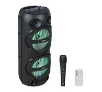 Party Light & Sound - PLUTON - Altavoz, bafle 2 x 8/20cm 300W con batería Recargable - Efecto Luminoso - 1 micrófono con Cable y 1 Mando a Distancia - Bluetooth, USB, Micro SD y TWS - Negro