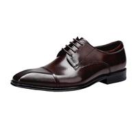 Party Oxford Shoes for Men Synthetic Leather Lace-up Round Toe Non Slip Anti-Slip Prom Wedding Shoes(Brown,42 EU)