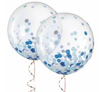 Party Solids Globos grandes de confeti azul de 61 cm, paquete de 4 globos de látex con purpurina azul con confeti en el interior, gran decoración para fiestas de cumpleaños, baby shower, bodas y