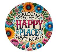 Party Supplies - Letrero de pared de metal con texto en inglés "Welcome to My Happy Place", decoración vintage para bodas, fiestas, hogar, bares, festividades