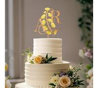Party to Be Otoño Initiales Topper Tarta Boda Personalizado con Hojas de Gingko Decoración Tarta de Boda en Madera(Gingko leaves)