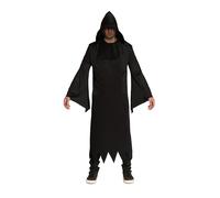 Partychimp Capa con capucha para Halloween, capa de terror para adultos, gótico, carnaval, disfraz de vampiro oscuro para hombre y mujer, color negro, 1 pieza, capa con capucha, unisex, talla S/M