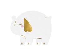 PartyDeco 12 servilletas desechables de papel de 3 capas con diseño de elefante, color blanco y dorado, 16 x 13,5 cm