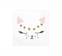 PartyDeco 20 Servilletas de Papel Gatito Blanco 33 x 33 cm