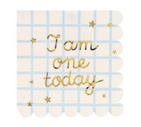 PartyDeco 20 servilletas de primer cumpleaños 'I am one' dorado/azul claro, 33 x 33 cm