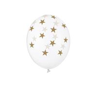 PartyDeco Globos de látex transparentes con estrellas doradas – 6 unidades