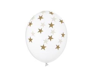 PARTYDECO 6 Globos látex Transparentes Estrellas Doradas