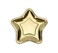 PARTYDECO 6 Platos pequeños de cartón Estrella metálica Dorada 18 cm