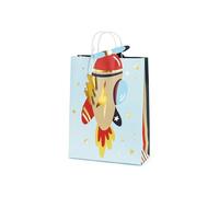 PartyDeco Bolsa de regalo de avión con asa, 10 x 24 x 35 cm, diseño de avión, 36 cm, color azul y rojo