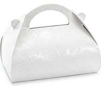 PartyDeco Cajas para tartas con asa, 16 x 15 x 8 cm, juego de 10 unidades, aptas para alimentos y prácticas, cajas plegables de cartón para tartas, regalos, cajas para tartas de boda, color blanco