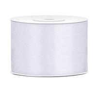 PartyDeco Cinta de raso blanca de 50 mm, 25 m, para bodas, cumpleaños, bautizos, comuniones, Navidad, fiestas, reuniones familiares, material textil