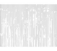 PartyDeco Cortina de oropel, 100 x 200 cm, con flecos largos, fondo plateado para sesiones de fotos, cortina de fiesta, decoración con purpurina, color blanco