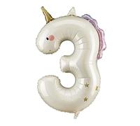 PartyDeco de globos con números de unicornio de 36.5 pulgadas, globos de aluminio con números de cumpleaños para niñas, inflables de aire y helio, decoraciones de cumpleaños de unicornio, suministros
