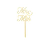 PartyDeco Decoración para tarta de boda Mr & Mrs, 16,5 x 8,3 cm, decoración para tartas, decoración para tartas, cupcakes, cupcakes, color dorado
