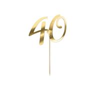 PartyDeco Decoración para tarta de cumpleaños, Adornos Topper Figuras Tarta, Número 40 en Oro, Altura Aprox. 20,5 cm, 1 Unidad, para Cumpleaños, Aniversario