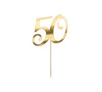 PartyDeco Decoración para tarta de cumpleaños - Decoración para tarta de 50 cumpleaños con el número 50 en oro - Altura aprox. 20,5 cm 1 unidad