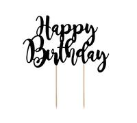 Decoración para Tartas con Texto Happy Birthday (22,5 cm, 1 Unidad), Color Negro