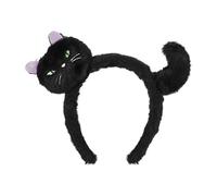 PartyDeco Diadema de gato en color negro - Diadema mullida con cabeza de gato y cola - 23,5 × 18 cm aprox. Accesorios de disfraz