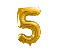 PartyDeco FB1M-5-019 - Globo de plástico (86 cm), diseño de número 5, color dorado