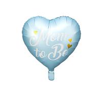 PartyDeco Globo de aluminio azul "Mom to Be", decoración grande en forma de corazón, perfecto para fiestas de revelación de género, compatible con aire o helio
