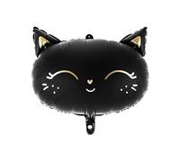 PartyDeco Globo de aluminio con diseño de gato negro - Divertido globo de gatito de lámina mate con detalles dorados, dimensiones aprox. 48 x 36 cm, perfecto para fiestas de cumpleaños, amantes de los