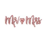 PartyDeco Globo de aluminio con texto en inglés «Mrs&Mr en oro rosa», decoración para San Valentín, compromiso, boda, tamaño aprox. 62,5 x 31,5 cm, guirnalda de globos