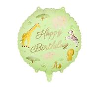 PartyDeco Globo de aluminio de safari de 18 pulgadas, globo redondo de cumpleaños de animales de la selva para decoraciones de fiestas infantiles, diseño de jirafa, cebra, león, elefante, relleno de