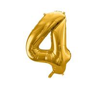 PartyDeco Globo de helio, decoración de cumpleaños, número 4, dorado, 86 cm