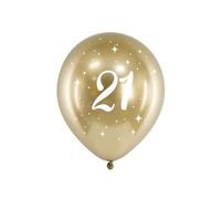 PartyDeco Globo de látex brillante 21. Globo de cumpleaños con estampado blanco, 18 globos en color dorado - oro (1 op. 6 unidades) Cumpleaños, Nochevieja, boda, globo, gigante, decoración para