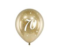 PartyDeco Globo de látex brillante 70 cumpleaños con impresión blanca 70 oro (1op. 6 unidades) para cumpleaños, víspera de Año Nuevo, boda, globo gigante en Hel, decoración para fiestas