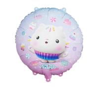 PartyDeco Globo de regaliz redondo de 35 cm - Gabby's Dollhouse - Cakey - Helio o aire - Decoración de cumpleaños infantil para niñas - Reutilizable - Diseño de caramelos - con tubo