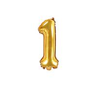 PartyDeco – Globo Mylar Número 1 – Dorado 35 cm – Cumpleaños/Año Nuevo – FB10M-1-019
