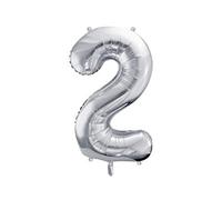 PartyDeco- Globo Mylar con Forma de número 2 de Plata 86 cm cumpleaños Adulto niño Año FB1M-2-018