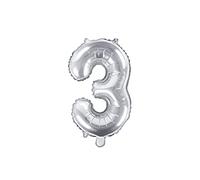 PartyDeco Globo Mylar con Forma de número 3 Tres Plata 35 cm cumpleaños Adulto niño