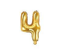 PartyDeco Globo Mylar con forma de número 4 Quattro Oro 35 cm cumpleaños adulto niño FB10M-4-019