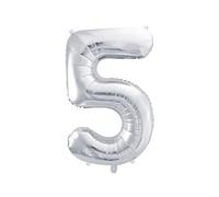 PartyDeco - Globo Mylar con forma de número 5 y cinco de plata de 86 cm para cumpleaños de adultos y niños, color FB1M-4-018.