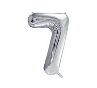 PartyDeco- Globo Mylar con forma de número 7 siete plata 86 cm cumpleaños adulto niño color FB1M-7-018