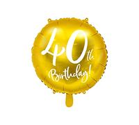PartyDeco - Globo Mylar de aluminio dorado para cumpleaños 40 de 45 cm de diámetro, color FB24M-40-019