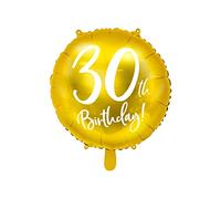 PartyDeco - Globo Mylar Foil dorado para 30º cumpleaños Ø 45 cm, color, FB24M-30-019