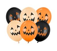 PartyDeco Globos con cara de calabaza, diseño de 30 cm, juego de 6 unidades, globos para helio o aire, globos de látex para fiestas de miedo, Halloween, cumpleaños infantiles, juego de globos como