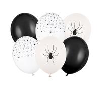 PartyDeco Globos con diseño de arañas de 30 cm, juego de 6 unidades, globos para helio o aire, globos de látex para fiestas de miedo, Halloween, cumpleaños infantiles, juego de globos mixtos