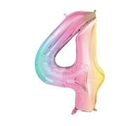 PartyDeco - Globos de aluminio para decoración de fiesta, número 4, arcoíris, 86 cm, FB1M-4-000P