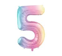 PartyDeco - Globos de aluminio para decoración de fiesta, número 5, arcoíris, 86 cm, FB1M-5-000P