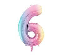 PartyDeco - Globos de aluminio para decoración de fiesta, número 6, arcoíris, 86 cm, FB1M-6-000P