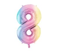 PartyDeco - Globos de aluminio para decoración de fiesta, número 8, arcoíris, 86 cm, FB1M-8-000P