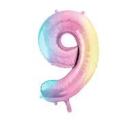 PartyDeco - Globos de aluminio para decoración de fiesta, número 9, arco iris, 86 cm, FB1M-9-000P