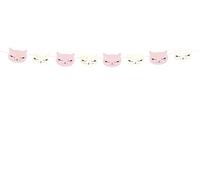 PartyDeco – Guirnalda contorneada de gatitos en rosa y blanco, 140 cm (GL11)