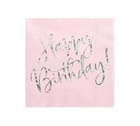 PartyDeco Happy Birthday - Servilletas (33 x 33 cm, 20 unidades), color rosa